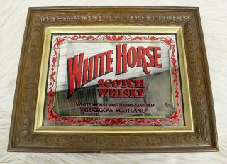 Vintage White Horse Scotch Whisky Mirror 15 " X 12 " Wall Hanging Framed Sign
