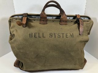 Vintage Bell System Telephone Company Large Leather & Canvas Tool Bag Tool Pouch