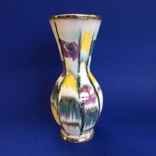 West Germany Mid Century Modern Pottery Vase Harmony Purple Yellow Vintage