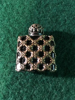Vintage Made in France micro mini perfume bottle ornate silver Over Black Glass 3