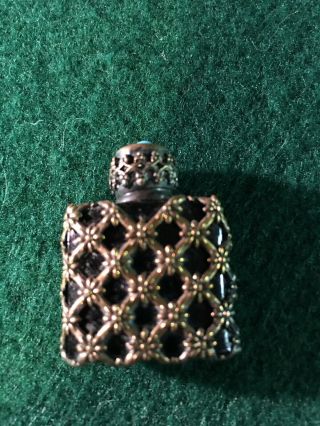 Vintage Made in France micro mini perfume bottle ornate silver Over Black Glass 8