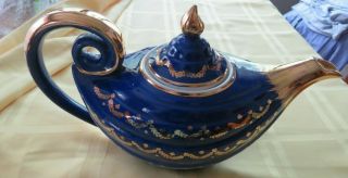 Vintage Hall China Aladdin Cobalt Blue & Gold Swag 6 Cup Teapot