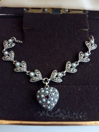 Vintage Silver Seed Pearl 3d Heart Bracelet Lovely Heart 925