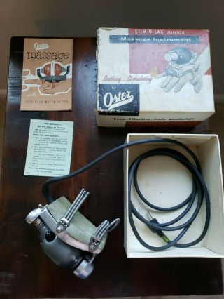 Vintage 1950s Oster Stim - U - Lax Junior Home Massage Instrument W/box & Papers
