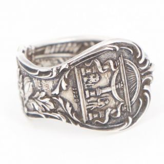 Vtg Sterling Silver - Georgia State Seal Spoon Handle Ring Size 7 - 5g
