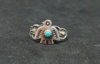 Vintage Bell Trading Post Sterling Silver Turquoise Childs Ring Sz 2.  5 1.  2g