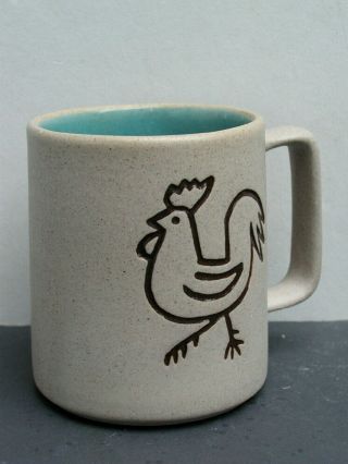 Vintage Pigeon Forge Pottery Rooster Coffee Cup Blue Interior