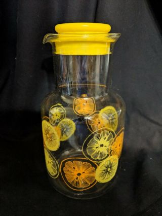 Vintage Pyrex Glass Juice Pitcher And Lid 3520 Lemons & Oranges 2 Qt Corning
