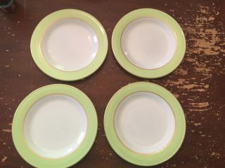 Vintage Pyrex Lime Green With Gold Trim 10 Inch Dinner Plate Set Of 4 H