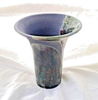 Vintage Hand Thrown Studio Art Pottery Raku Vase - Signed