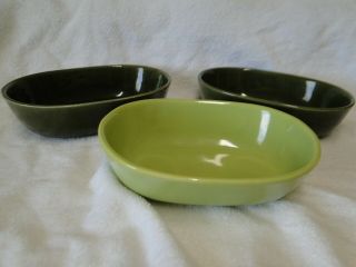 3 Vintage Bowls 7 /1/2 " X 5 1/4 " Wide Bauer Brusche 1 Lime & 2 Dk.  Avacado Green