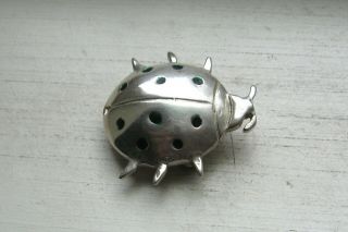 Vintage Sterling Silver Green Enamel Ladybug Brooch Pin