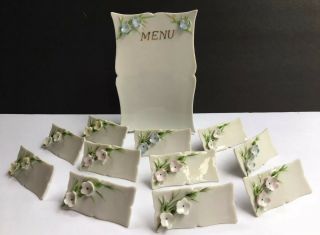 Vintage Porcelain Menu Board With 11 Porcelain Place Setting Cards 3d Floral