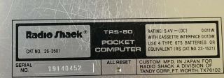 Radio Shack TRS - 80 Pocket Computer 26 - 3501 3