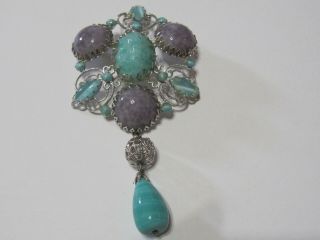 Vintage Brooch Pin Purple And Blue Stones