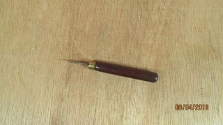 Vintage Scratch Awl Leathercrafts Tool W Wooden Handle & Brass Furl 4 1/2 " L