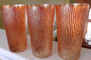 3 Tall Vintage Carnival Glass Beverage Tumblers &