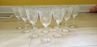 12 Vintage Fostoria Navarre Etched Lg Claret Wine Glasses Elegant Glass 6 - 1/2 "