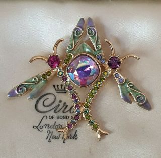 STUNNING VINTAGE KIRKS FOLLY JEWELLERY MAGICAL CRYSTAL DRAGONFLY GOLD BROOCH PIN 2