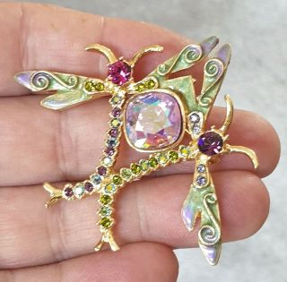 STUNNING VINTAGE KIRKS FOLLY JEWELLERY MAGICAL CRYSTAL DRAGONFLY GOLD BROOCH PIN 4