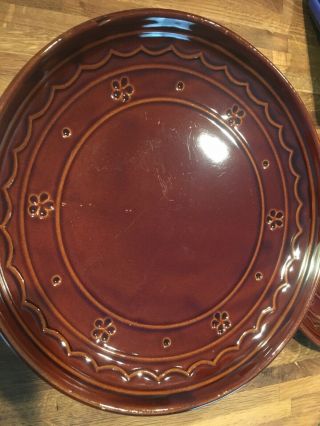 Marcrest (4) Daisy Dot Brown Stoneware 9 1/2 " Dinner Plates.  Ovenproof Vintage