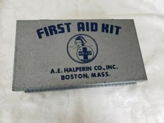 Vintage A.  E.  Halperin Co.  Inc.  Halco Heavy Duty First Aid Kit Metal Box&contents