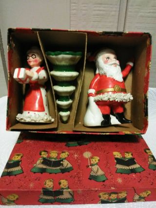 Vtg Kreiss Christmas Santa And Mrs Claus/ And Christmas Tree Bell Box