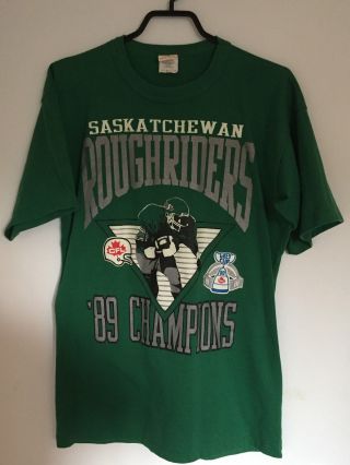 1989 Saskatchewan Roughriders Cfl Grey Cup Champions T - Shirt - Large L - Vintage
