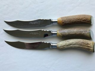 3 Vintage Brooks Brothers England Stag Bone Steak Knives Knife