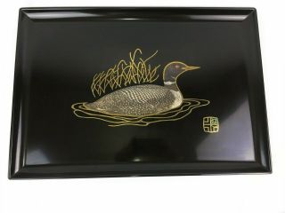 Large Vintage Couroc Of Monterey Tray 18” X 12” Loon Water Fowl