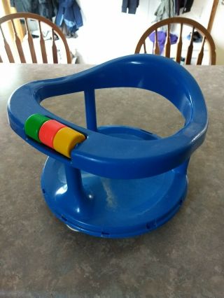 Vintage Safety 1st Blue Baby Bath Seat Locking Swivel Tub Chair Suction Ring