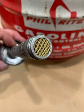 VINTAGE PHIL RITE VENTED 2.  5 GALLON GAS CAN WITH PRE - BAN FUNNEL SPOUT. 6