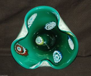 Vintage Art Studio Hand Blown Handcrafted Green Glass Candy Nut Dish Decor
