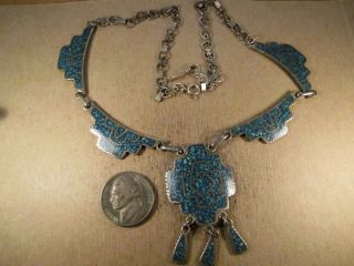 Vtg Mexico Sterling Silver & Blue Stone Necklace,  Signed,  17.  25 ",  20g
