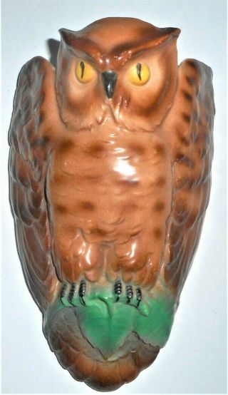 Large Vintage Signed Germany Ceramic Owl Wall Pocket Planter Vase Exc Cond.