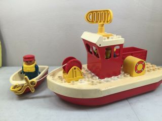 Vintage Lego Duplo 2 Boats Tug Boat Base & Dingy Red White Figurines Accessories