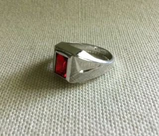 Vintage Men’s Sterling Silver Ring Ruby Red Stone (plastic) - Size 7