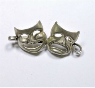 Vintage Sterling Silver Comedy Tragedy Masks Brooch Pin No171115