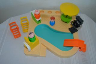 Vintage Fisher Price Little People Swimming Pool W Diving Board,  Grill,  More
