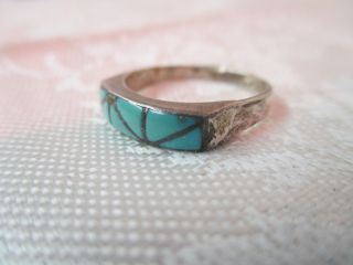 Vintage Old Pawn Silver Ring With Triangular Turquoise Stones