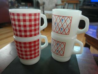 Vintage Termocrisa Coffee Cup Mugs 60 ' s Flower Pattern & red checkered pattern 2
