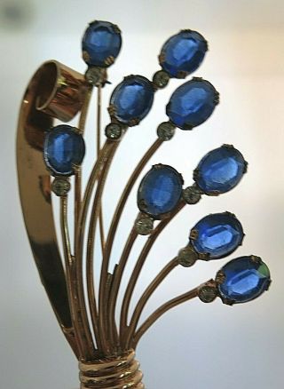 VTG Brooch Coro - Craft Sterling Blue Stemed Rhinestones Bouquet Gold 4