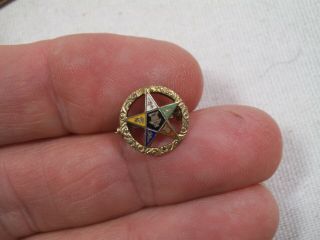 10k Yellow Gold Vintage Order Of Eastern Star Masonic 7/16 " Enamel Lapel Pin - Ad