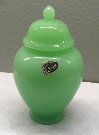 Vintage Fenton Green Jade Jadite Glass Covered Temple/ginger Jar