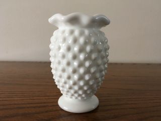 Vintage White Milk Glass Hobnail Fenton Vase