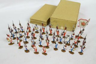 38 Vintage Tin Flat Zinnfiguren Scholtz Box War Lead Soldiers Austria France Toy