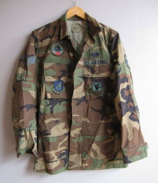 Vtg Air Force Patches Camo Jacket Shirt Camouflage Combat Woodland Small Long