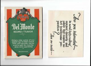 Del Monte Recipe Booklet Vintage 1921 Cookbook With Insert California Packing