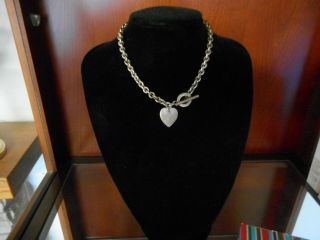 47g Vintage Sterling Silver Leonore Doskow Heart Toggle Necklace 15 " Choker