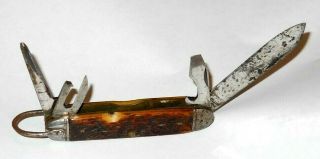 Vintage Camillus 4 Blade Jigged Bone Handle Camping Pocket Knife